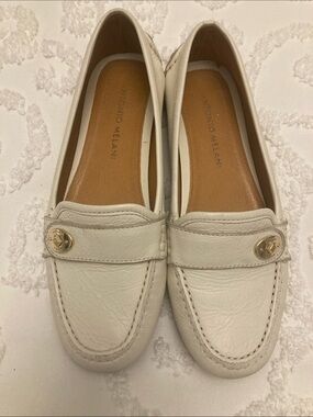 ANTONIO MELANI White Leather Loafers , Size 6